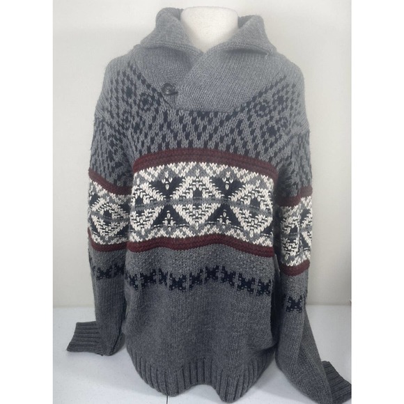 L’uomo Cowl Neck Sweater L Wool Blend Made in Italy Button Warm Winter Pullover - Picture 1 of 9